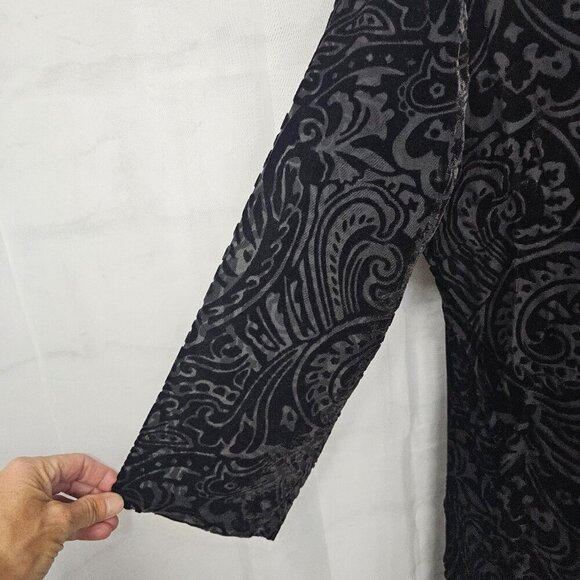 Preston & York Dress Black Velour Burnout Sheer Shift Paisley Goth L - Picture 3 of 10